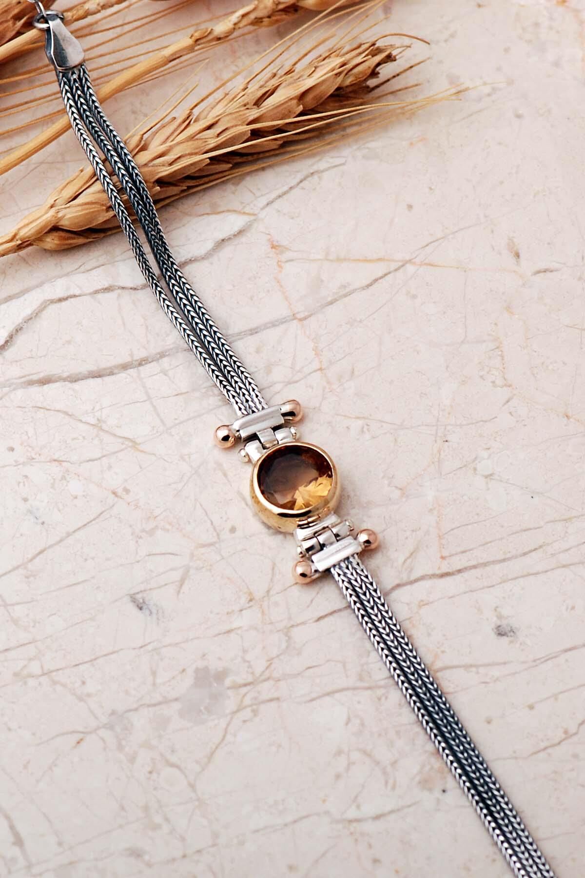 Renk Değiştiren Sultan Taşlı Tasarım Elişi 925 Ayar Gümüş Hasır Bileklik 4861