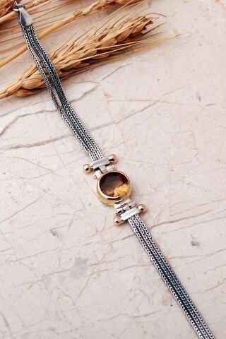 Renk Değiştiren Sultan Taşlı Tasarım Elişi 925 Ayar Gümüş Hasır Bileklik 4861