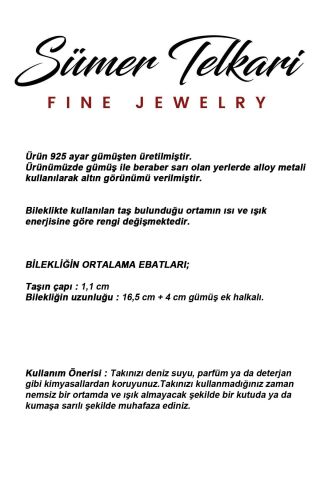 Renk Değiştiren Sultan Taşlı Tasarım Elişi 925 Ayar Gümüş Hasır Bileklik 4861