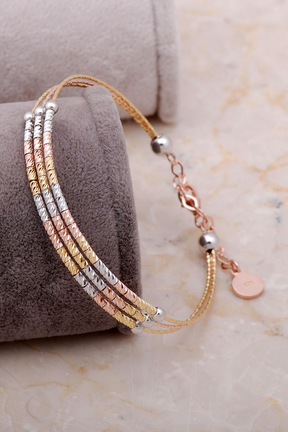 Dorika Altın Yaldızlı 925 Ayar Gümüş Bilezik 3328