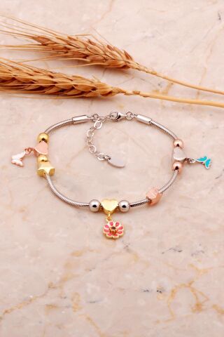 Kalp Tasarım Mineli Rodyumlu Gümüş Şans Bileklik 4532