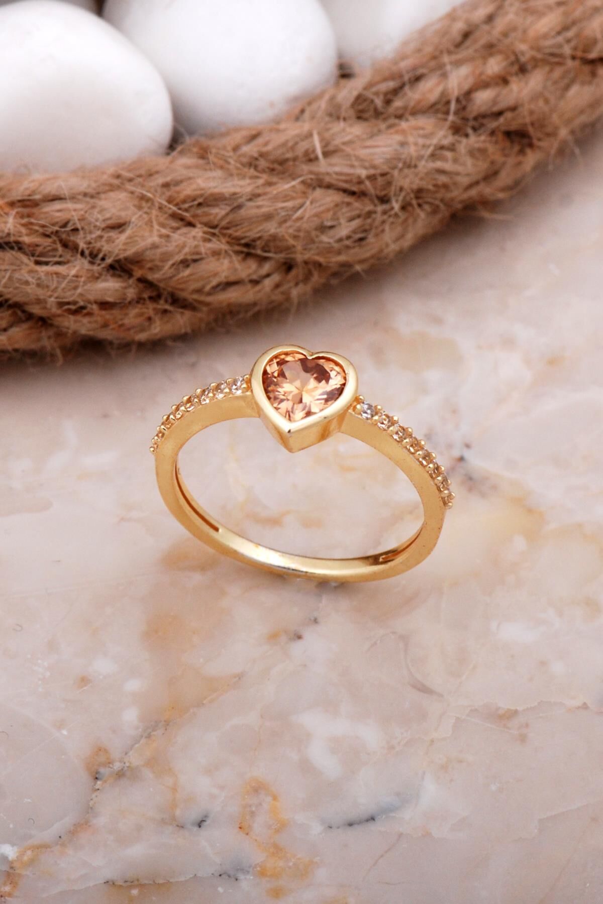 Kalp Topaz Taşlı Altın Yaldızlı Gümüş Yüzük 3699