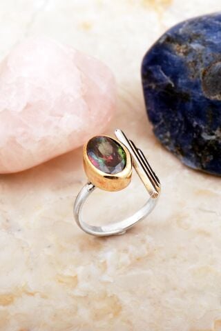 Mistik Topaz Taşlı Tasarım Elişi Gümüş Yüzük 5910