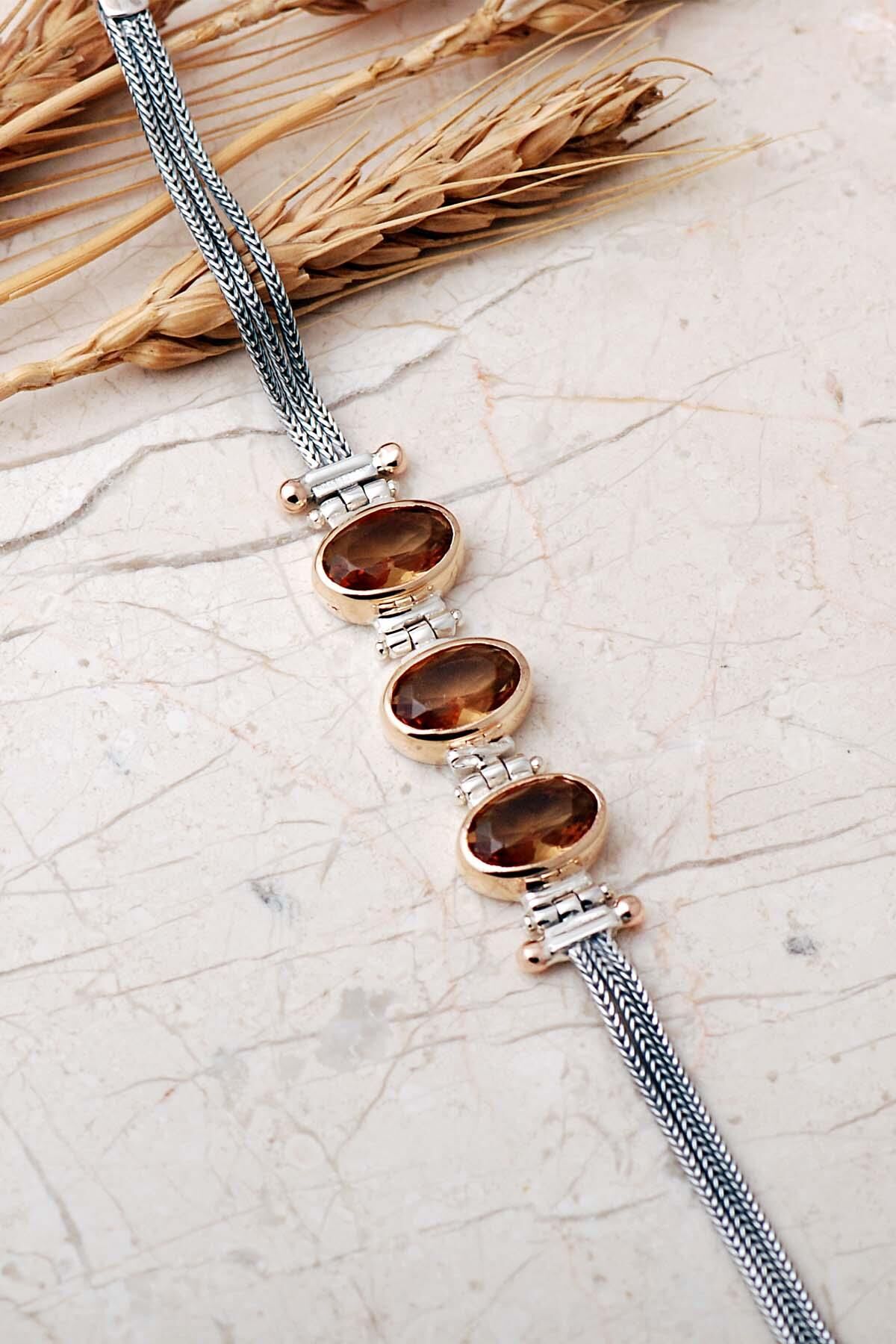 Renk Değiştiren Sultan Taşlı Üçlü Elişi 925 Ayar Gümüş Hasır Bileklik 4862