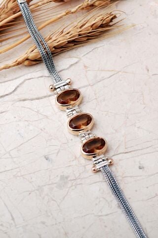 Renk Değiştiren Sultan Taşlı Üçlü Elişi 925 Ayar Gümüş Hasır Bileklik 4862