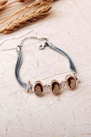 Renk Değiştiren Sultan Taşlı Üçlü Elişi 925 Ayar Gümüş Hasır Bileklik 4862