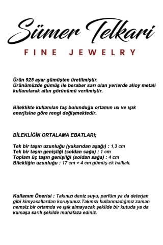 Renk Değiştiren Sultan Taşlı Üçlü Elişi 925 Ayar Gümüş Hasır Bileklik 4862