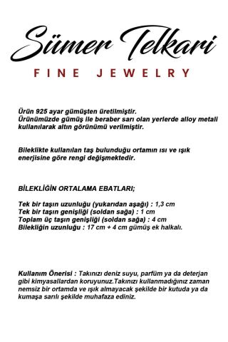 Renk Değiştiren Sultan Taşlı Üçlü Elişi 925 Ayar Gümüş Hasır Bileklik 4862