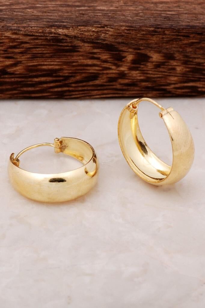 Altın Yaldızlı Gümüş Halka Küpe 4376