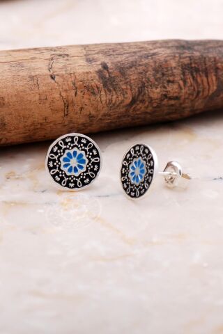 Anadolu Motifli Mineli Elişi Gümüş Taşsız Küpe 6040