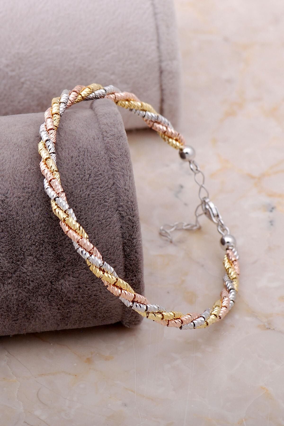 Dorika Altın Yaldızlı Rose 925 Ayar Gümüş Bilezik 3329