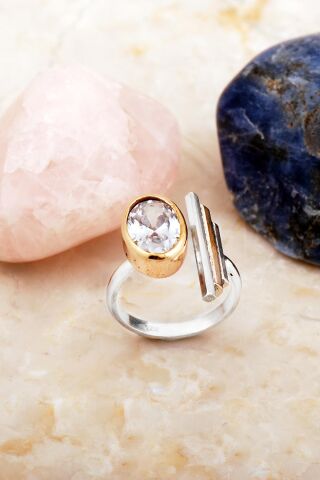 Kuvars Taşlı Tasarım Elişi Gümüş Yüzük 5911