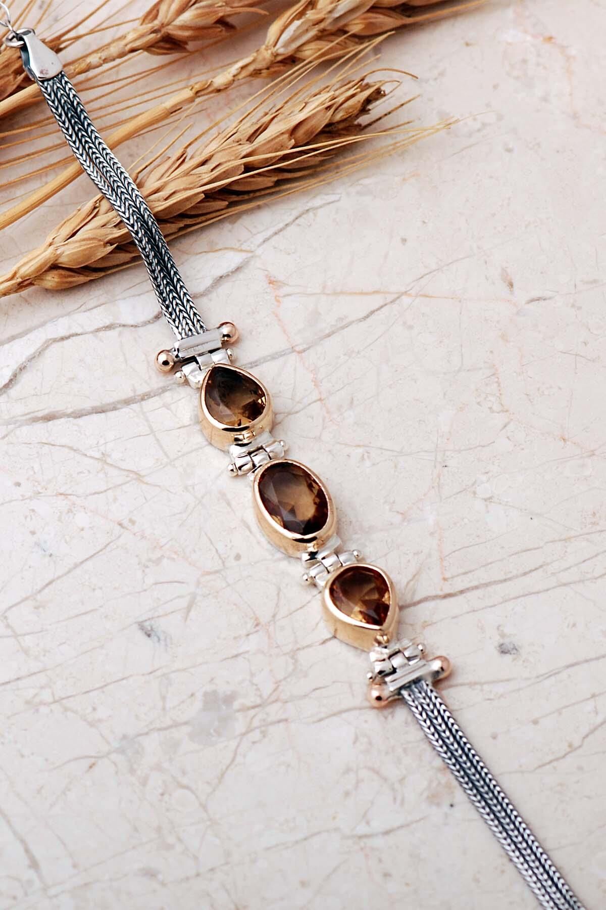 Renk Değiştiren Sultan Taşlı Üçlü Elişi 925 Ayar Gümüş Hasır Bileklik 4863