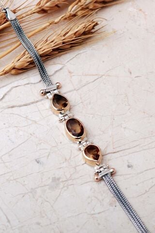 Renk Değiştiren Sultan Taşlı Üçlü Elişi 925 Ayar Gümüş Hasır Bileklik 4863