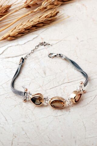 Renk Değiştiren Sultan Taşlı Üçlü Elişi 925 Ayar Gümüş Hasır Bileklik 4863