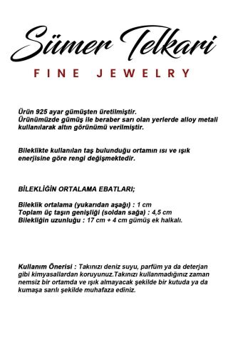 Renk Değiştiren Sultan Taşlı Üçlü Elişi 925 Ayar Gümüş Hasır Bileklik 4863