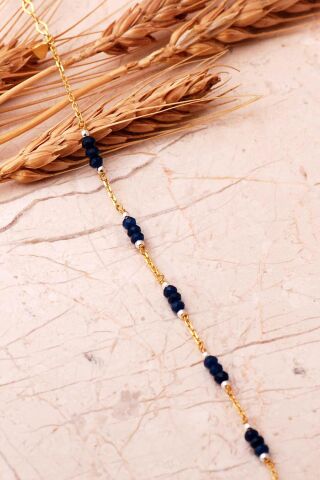 Dizgi Taşlı Altın Yaldızlı 925 Ayar Gümüş Bileklik 4864