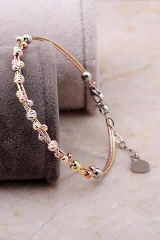 Dorika Altın Yaldızlı Rose 925 Ayar Gümüş Sarma Bilezik 3330