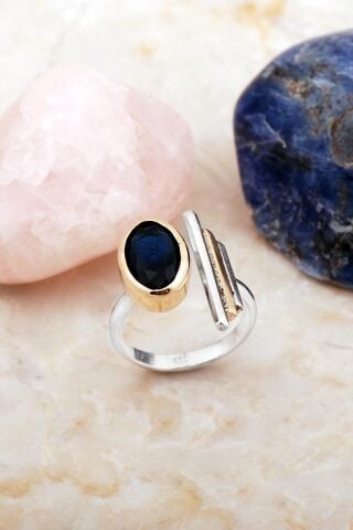 Safir Taşlı Tasarım Elişi Gümüş Yüzük 5912