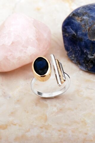 Safir Taşlı Tasarım Elişi Gümüş Yüzük 5912