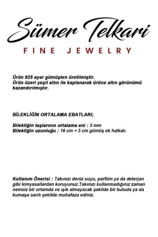 Dizgi Taşlı Altın Yaldızlı 925 Ayar Gümüş Bileklik 4864 Lacivert