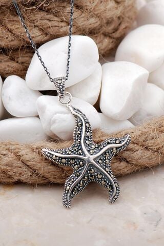 Deniz Yıldızı Markazit Taşlı Gümüş Kolye 7537