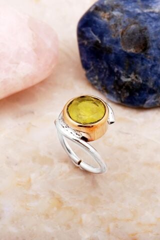 Sarı Paraiba Taşlı Tasarım Gümüş Yüzük 5914