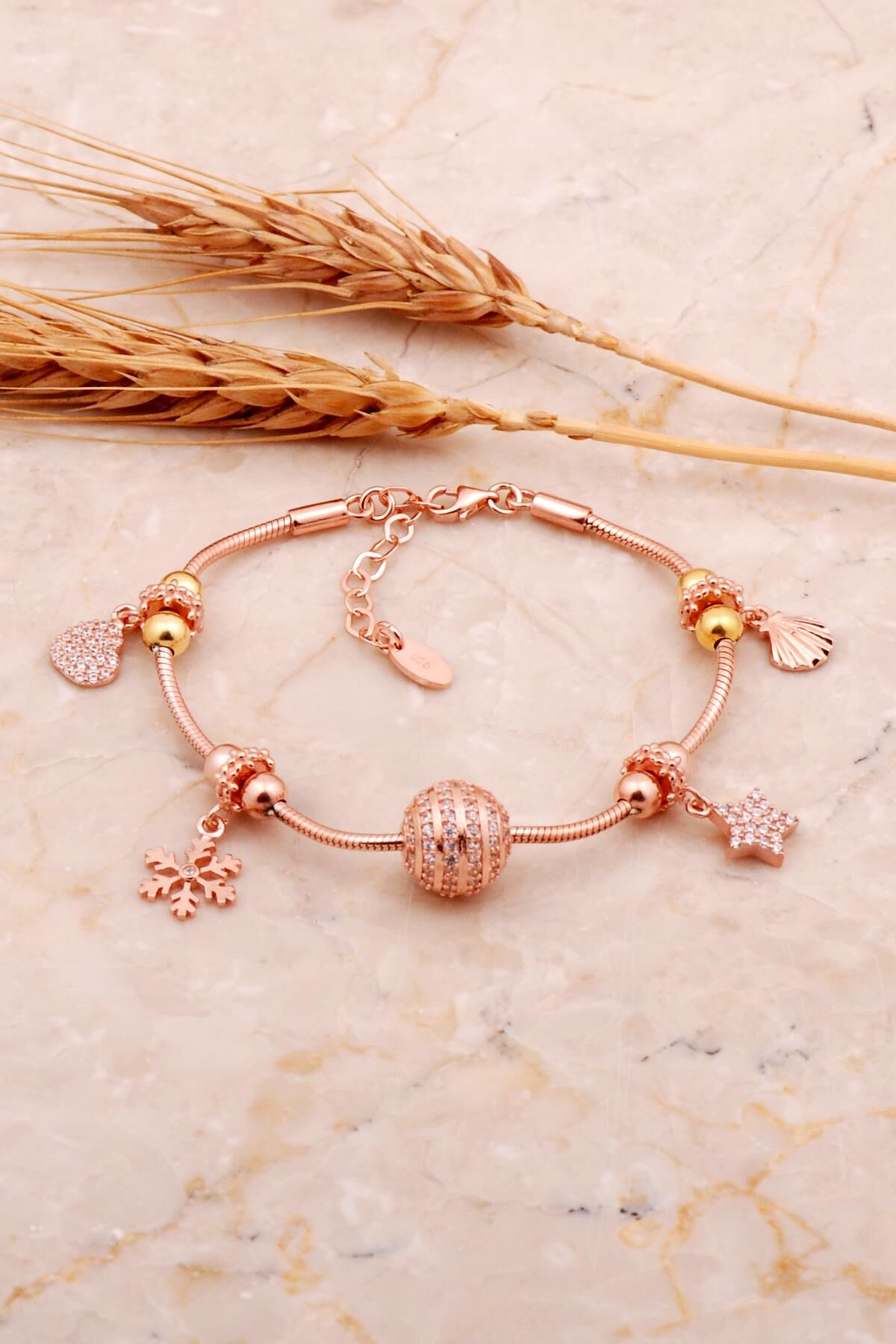 Top Tasarım Rose Gümüş Şans Bileklik 4536