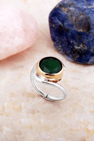 Kök Zümrüt Taşlı Tasarım Gümüş Yüzük 5915