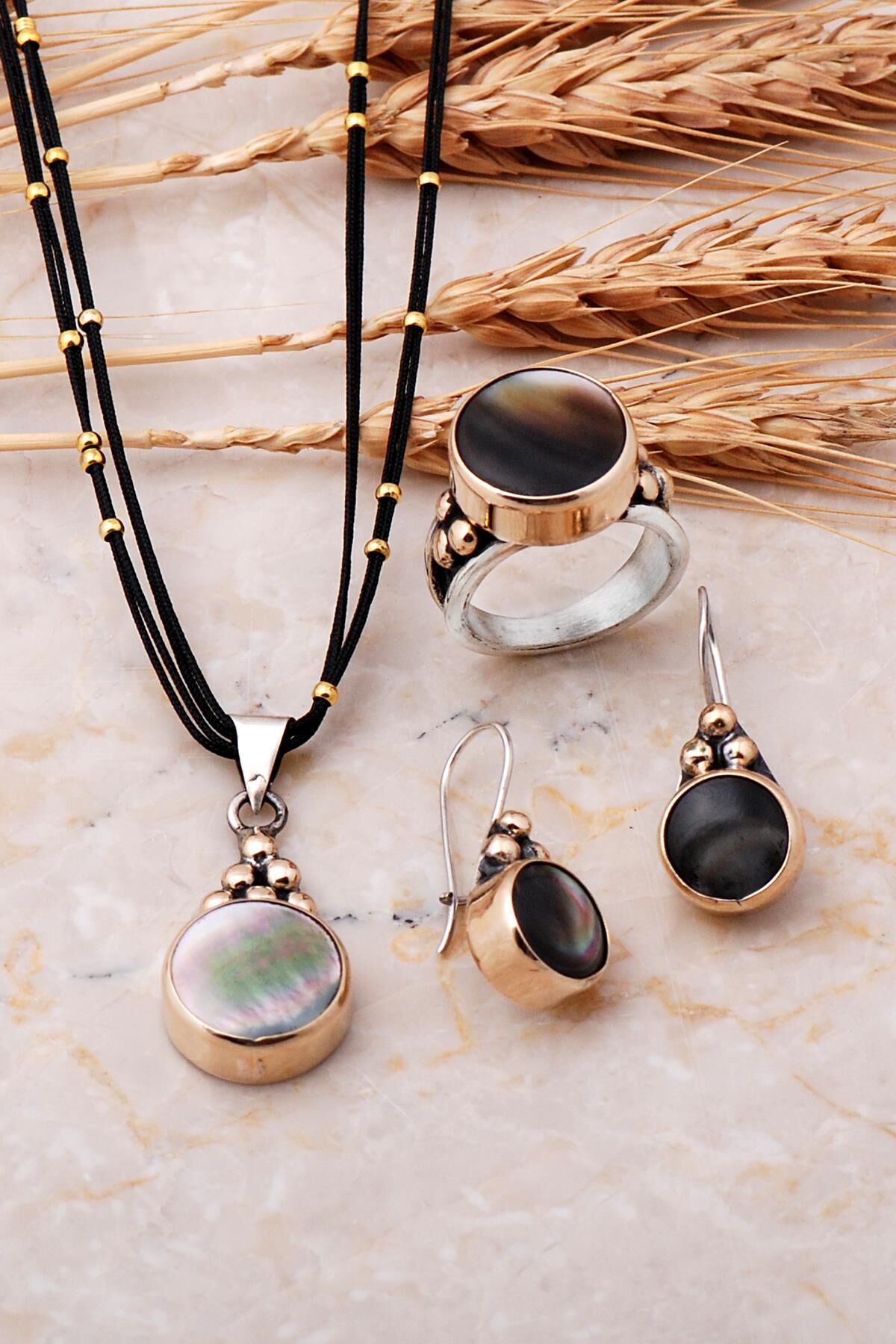 SEDEF TAŞLI TASARIM EL YAPIMI GÜMÜŞ SET 1107