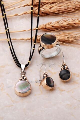 SEDEF TAŞLI TASARIM EL YAPIMI GÜMÜŞ SET 1107