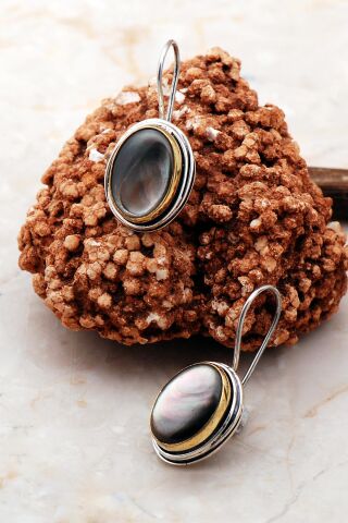 Sedef Taşlı Tel Sarma Elişi Gümüş Küpe 5511