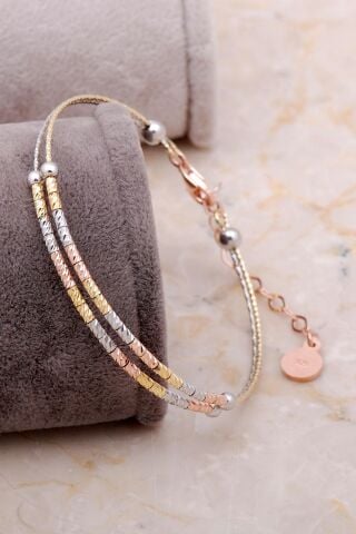 Dorika Altın Yaldızlı Rose 925 Ayar Gümüş Bilezik 3334