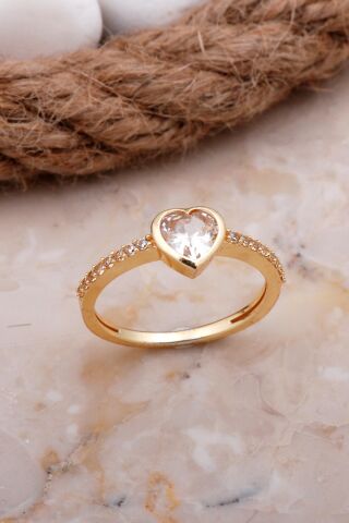 Kalp Tasarım Altın Yaldızlı Gümüş Yüzük 3700