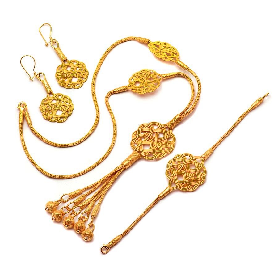 Aşk Düğümü Altın Yaldızlı Kazaziye El Sarması Gümüş Set 1109