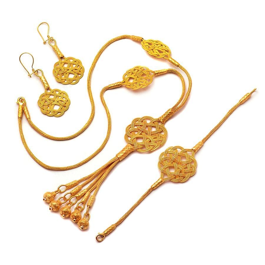 Aşk Düğümü Altın Yaldızlı Kazaziye El Sarması Gümüş Set 1109