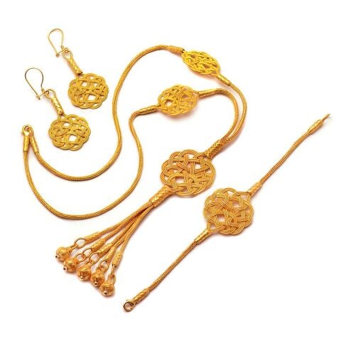 Aşk Düğümü Altın Yaldızlı Kazaziye El Sarması Gümüş Set 1109