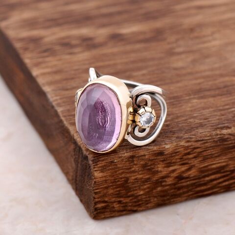 Pembe Quartz Taşlı Elişi Tasarım Gümüş Yüzük 2548