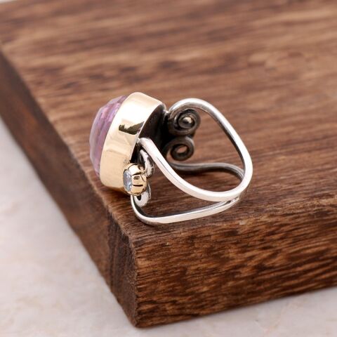 Pembe Quartz Taşlı Elişi Tasarım Gümüş Yüzük 2548