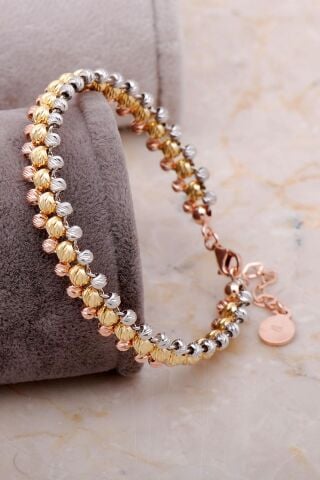 Dorissa Rose Altın Yaldızlı Gümüş Örgü Bilezik 3356