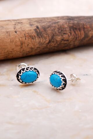 Firuze Turkuaz Taşlı Elişi Gümüş Küpe 6046