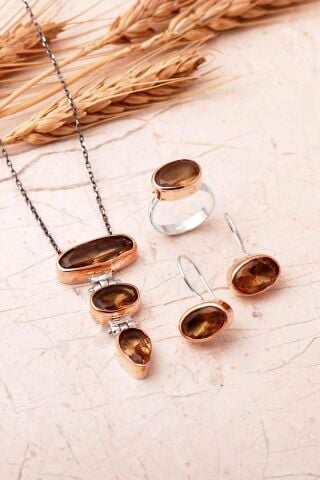 Renk Değiştiren Sultan Taşlı Elişi 925 Ayar Gümüş Set 2865