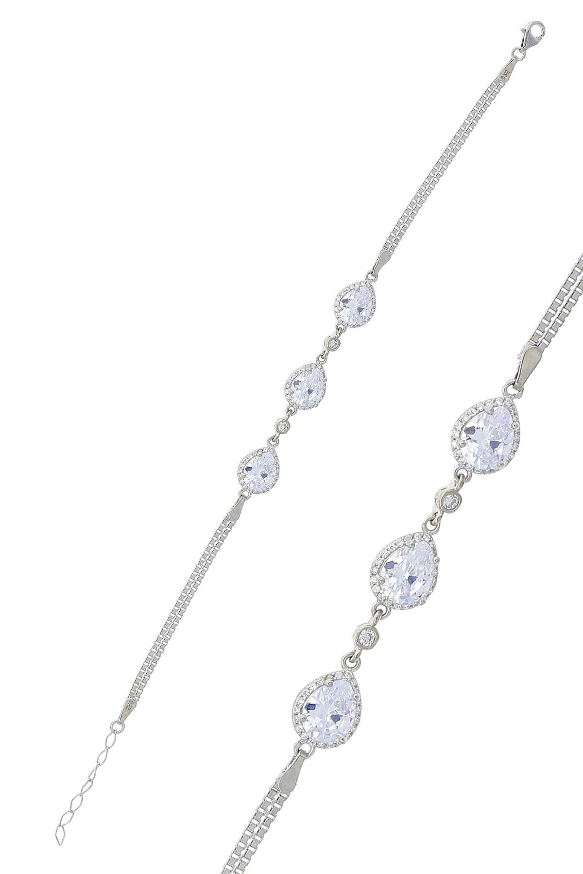 Damla Taşlı Pırlanta Montürlü Rodyumlu Gümüş Bileklik 3769