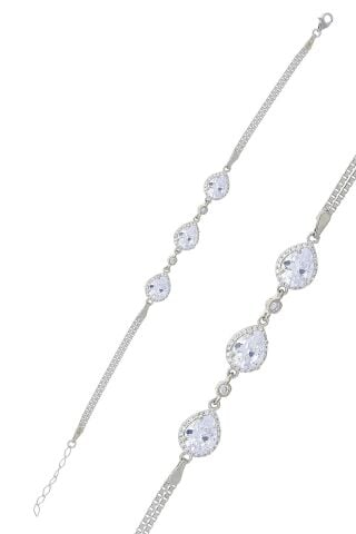 Damla Taşlı Pırlanta Montürlü Rodyumlu Gümüş Bileklik 3769