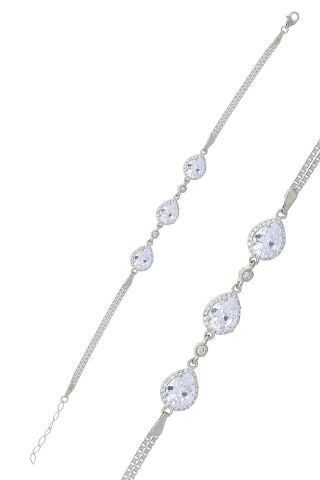 Damla Taşlı Pırlanta Montürlü Rodyumlu Gümüş Bileklik 3769