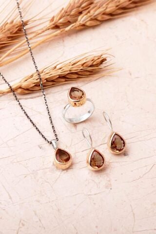 Renk Değiştiren Sultan Taşlı Elişi 925 Ayar Gümüş Damla Set 2866