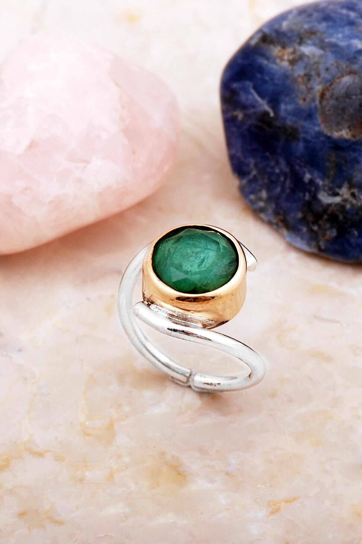 Yeşil Paraiba Taşlı Tasarım Gümüş Yüzük 5919