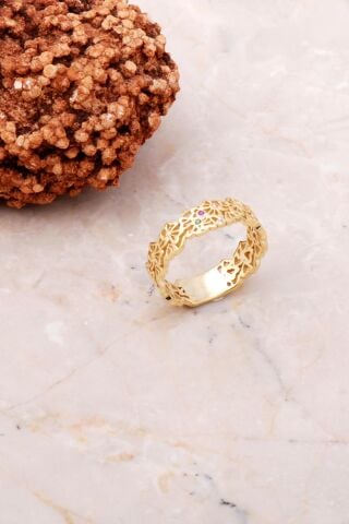 Altın Yaldızlı Tasarım Oyma Gümüş Yüzük 3103