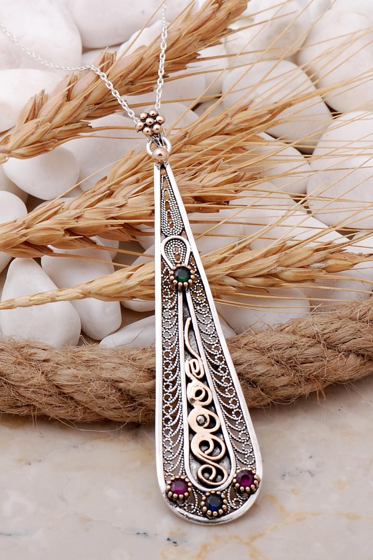 Damla Telkari Elişi Gümüş Kolye 7701