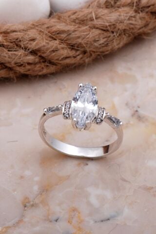 Mekik Tasarım Rodyumlu Gümüş Yüzük 3701